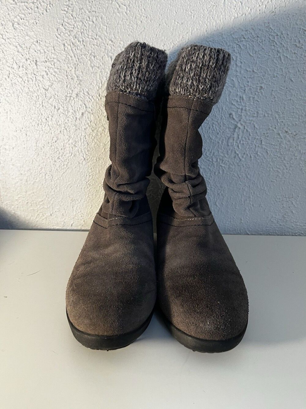 Cougar Vicari Suede Knit Collar Ankle Boots - Chocolate Brown Size 8M